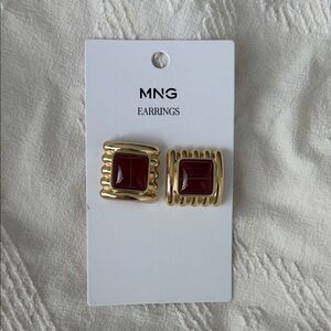 Mango Gold Earrings with Deep Red Accent